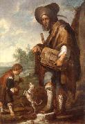 unknow artist A Blind man playing a hurdy-gurdy,together with a young boy playing the drums,with a dancing dog Germany oil painting artist